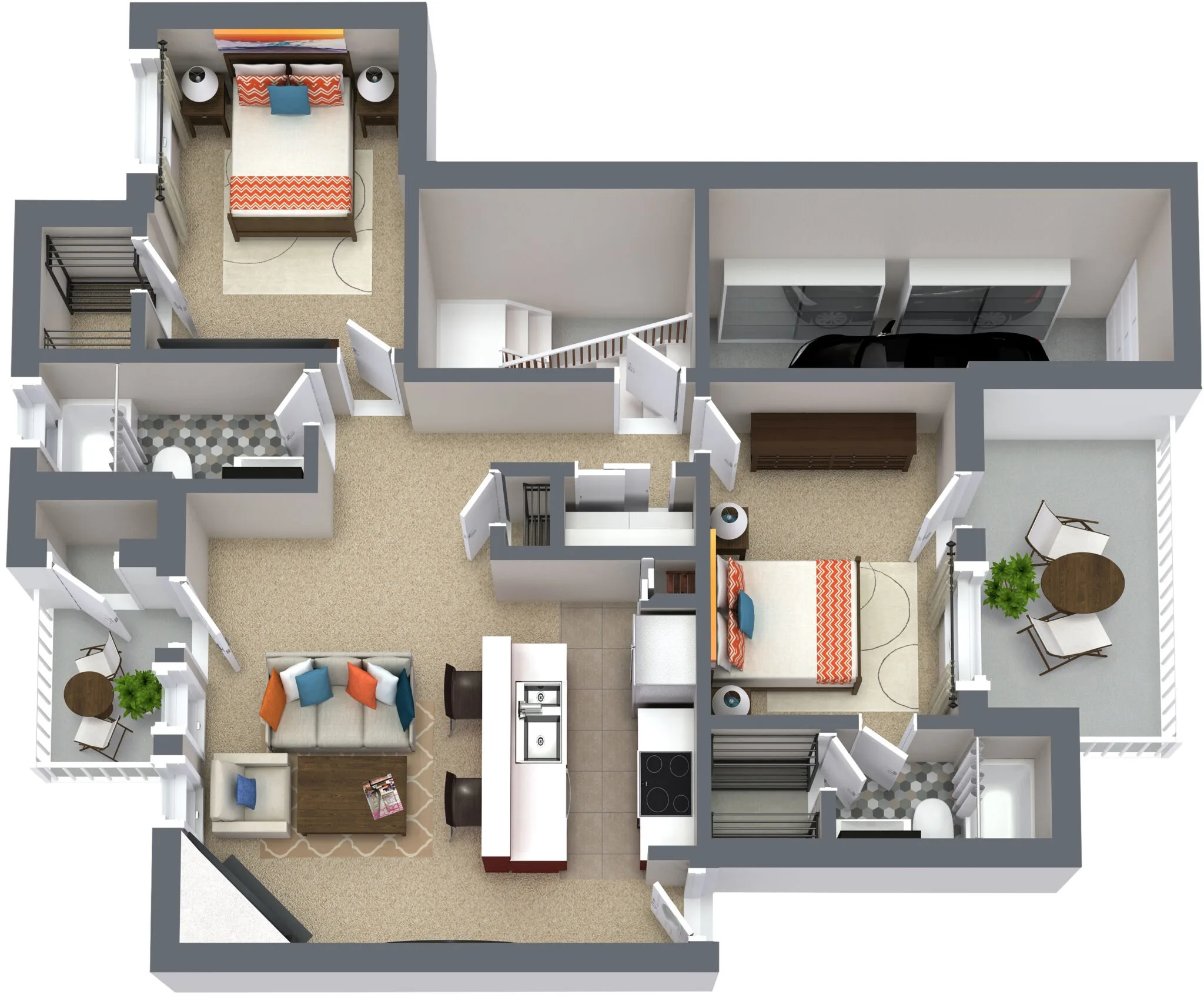 Plan B1 two bedroom apartment floor plan at Western Station Apartments