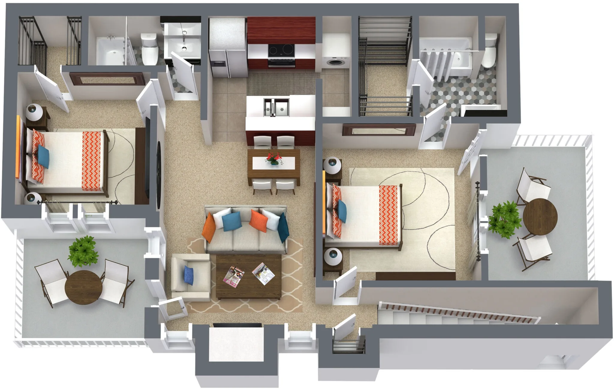 Plan B1 two bedroom apartment floor plan at Western Station Apartments