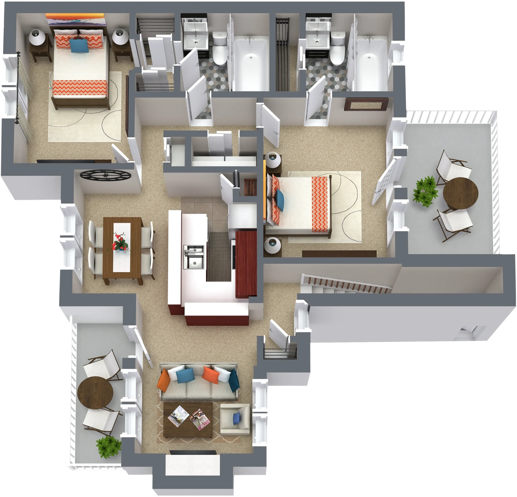 Plan B1 two bedroom apartment floor plan at Western Station Apartments