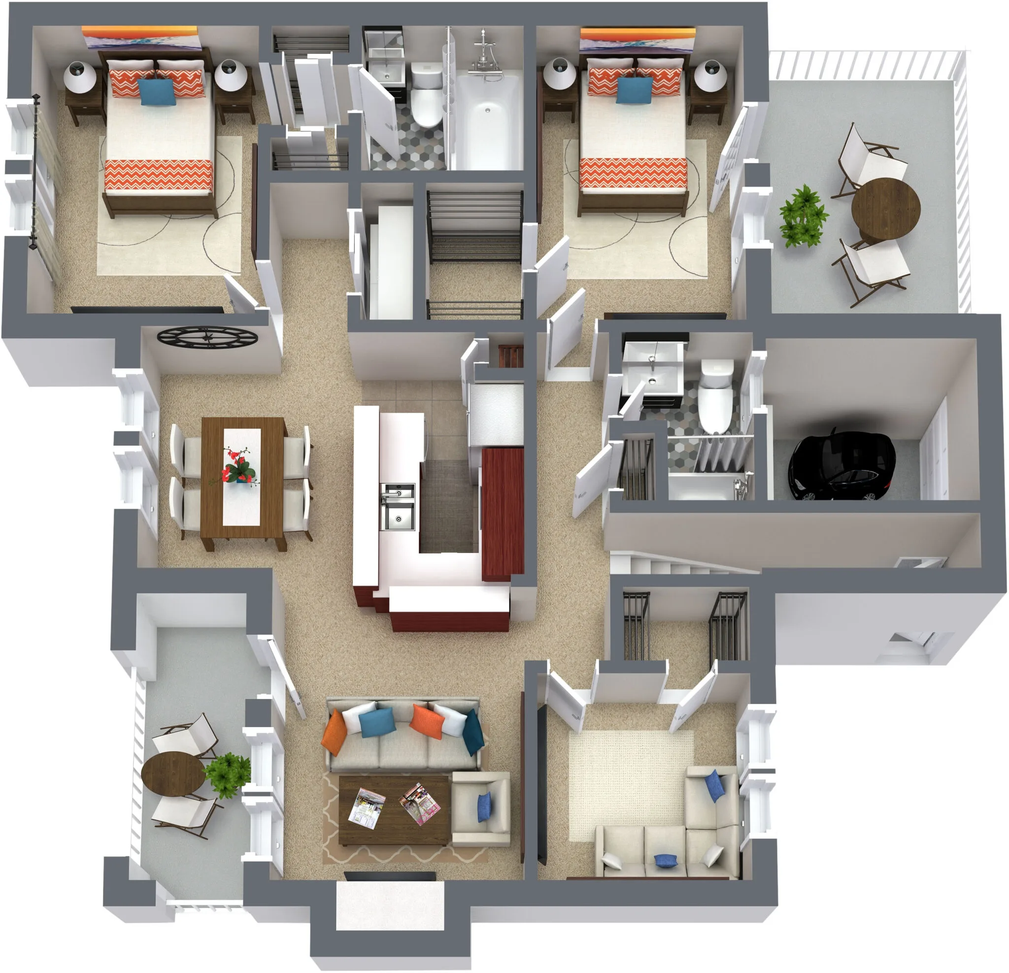 Plan B1 two bedroom apartment floor plan at Western Station Apartments
