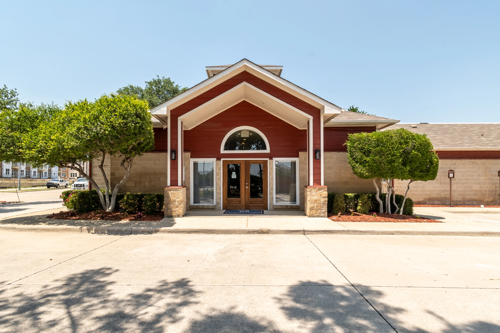 Leasing office entrance at Western Station at Fossil Creek in North Fort Worth, Texas
